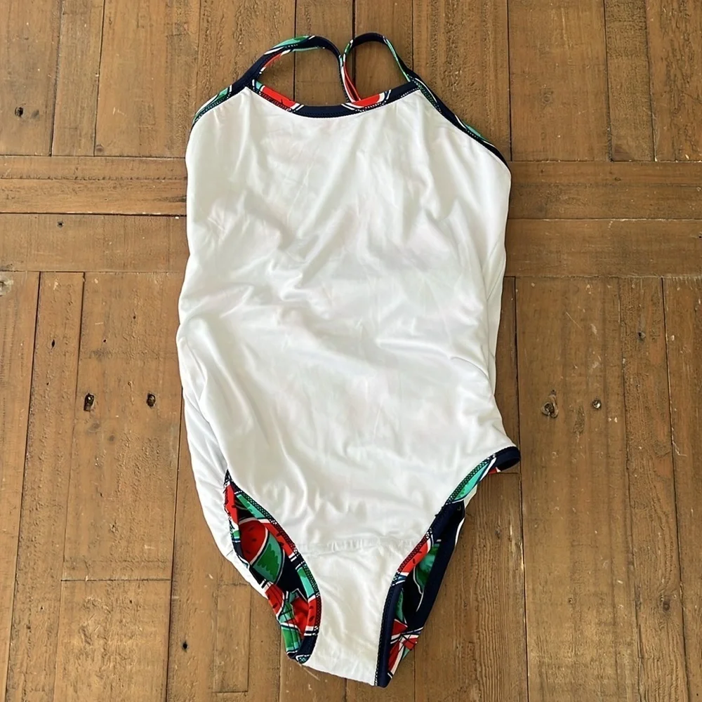 Hanna andersson watermelon cross back one piece swimsuit kids size 10